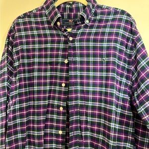 Vineyard Vines Men's Plaid Shirt in Purple and Green
